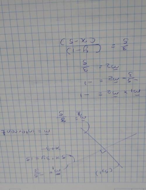 Write an equation of the line passing through the point (5,1) that is perpendicular to the line 5x+3