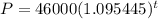 P=46000(1.095445)^{t}