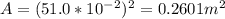 A = (51.0*10^-^2)^2 = 0.2601m^2