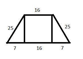 A right prism has bases that are isosceles trapezoids which have sides of length 16, 25, 25, and 30.
