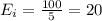 E_i = \frac{100}{5}= 20