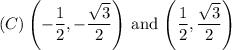 (C)\left(-\dfrac{1 }{2},-\dfrac{\sqrt{3} }{2} \right)$ and \left(\dfrac{1 }{2},\dfrac{\sqrt{3} }{2} \right)