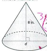 The volume of the cone is 209.3 cubic inches. Find the diameter. Round your answer to the nearest wh