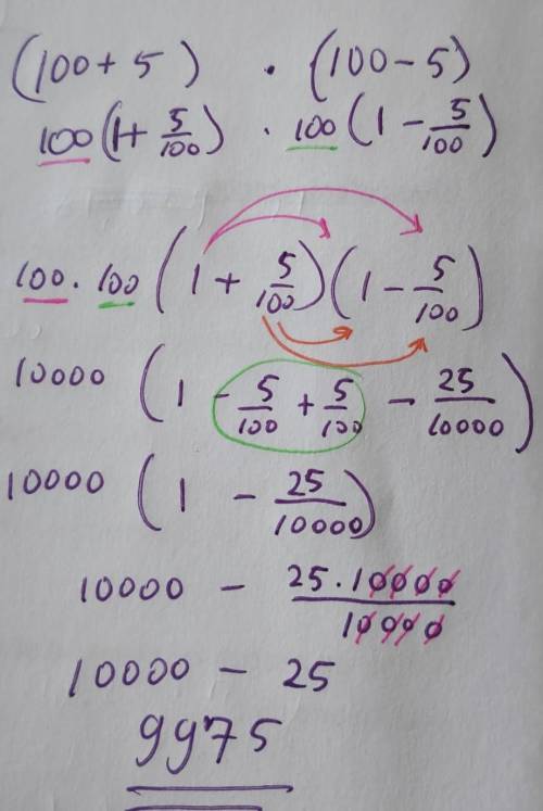 Evaluate 105*95 using identities