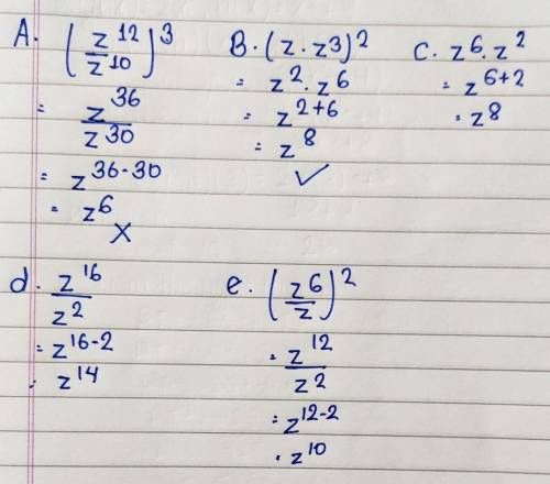 i will give brainliest. Select the 2 equations that are equal to the expression z^8. Answers in pict