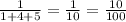 \frac{1}{1+4+5} =\frac{1}{10} =\frac{10}{100}