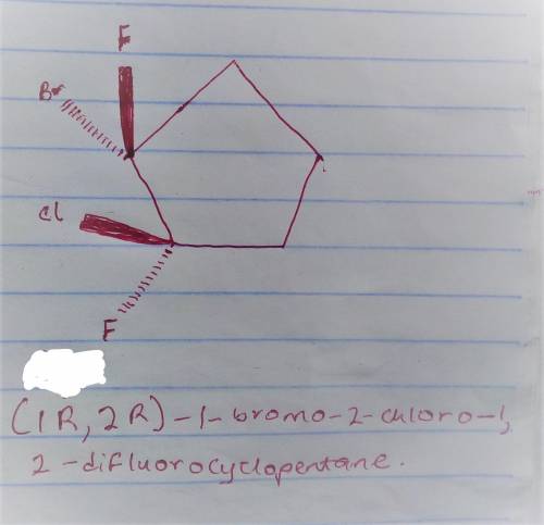 Draw every stereoisomer for 1-bromo-2-chloro-1,2-difluorocyclopentane. Use wedge-and-dash bonds for