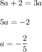 8a+2=3a \\\\5a=-2 \\\\a=-\dfrac{2}{5}