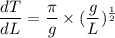 \dfrac{dT}{dL}=\dfrac{\pi}{g}\times(\dfrac{g}{L})^{\frac{1}{2}}