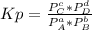 Kp=\frac{P_{C} ^{c} *P_{D} ^{d} }{P_{A} ^{a} *P_{B} ^{b} }