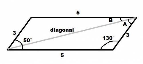 two sides of a parallelogram meet at an angle of 50 degrees. If the length of one side is 3 meters a