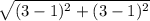 \sqrt{(3-1)^2+(3-1)^2}