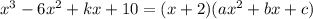 x^3-6x^2+kx+10 = (x+2)(ax^2+bx+c)