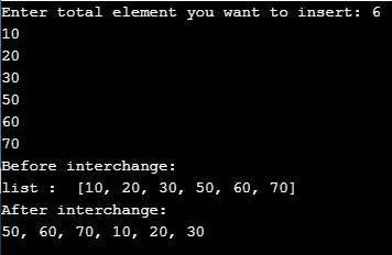 How to interchange first half of the array with second half of array in python?