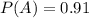 P(A) = 0.91