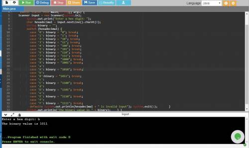 Write a program that prompts the user to enter a hex digit and displays its corresponding binary num