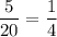 \dfrac{5}{20} = \dfrac{1}{4}