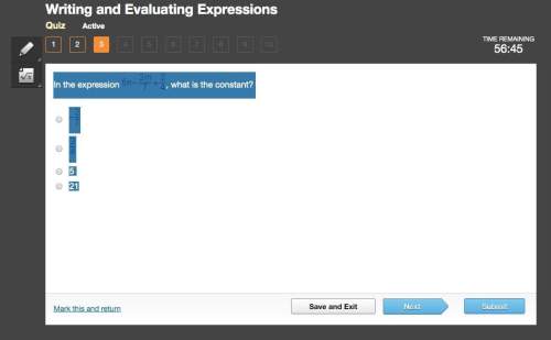 In the expression 5n- 2m/7 + 3/4, what is the constant?  a. -2/7 b. 3/4 c. 5