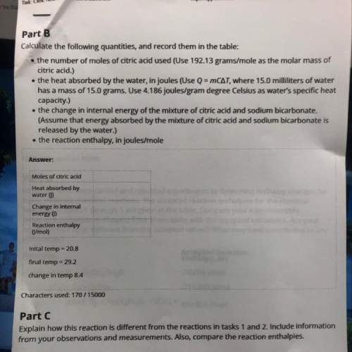 Calculate the following quantities, and record them in the table:  • the number of moles of ci