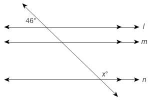 Lines l, m, and n are parallel. what is the value of x?