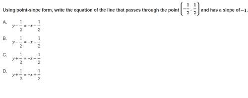 Using point-slope form, write the equation of the line that passes through the point