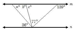 Find the values of a, b, and c. note: this diagram is not to scale. a) a=41, b=144, c=3