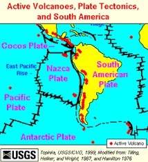 According to the map where are the most active volcanoes located