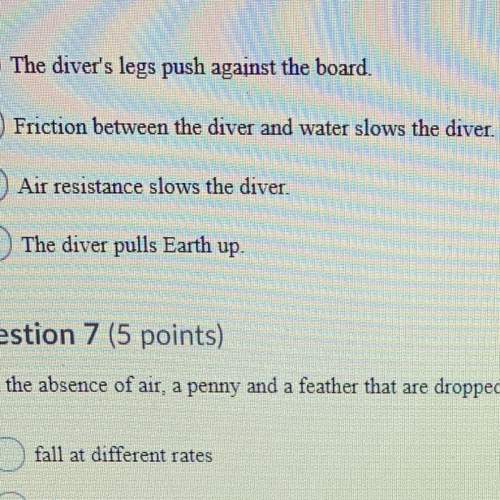 When a diver jumps off a diving board, gravity pulls him or her down to the water. what is the react