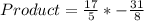 Product = \frac{17}{5} * -\frac{31}{8}