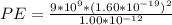 PE  =  \frac{9*10^9 * (1.60 *10^{-19})^2}{ 1.00*10^{-12}}
