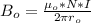 B_o  =  \frac{\mu_o * N * I}{2 \pi r_o}