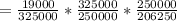 =  \frac{19000}{325000} * \frac{325000}{250000} * \frac{250000}{206250}