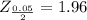 Z_{\frac{0.05}{2} } =  1.96