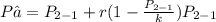 P₂= P_{2-1} + r (1- \frac{P_{2-1} }{k} ) P_{2-1}