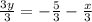 \frac{3y}{3} = -\frac{5}{3} - \frac{x}{3}