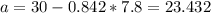 a=30 -0.842*7.8=23.432