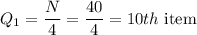 Q_1=\dfrac{N}{4}=\dfrac{40}{4}=10th$ item