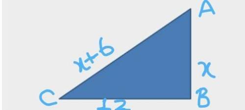The hypotenuse of a right angle triangle is x + 6. The other two sides are 12 and x. Form an equatio