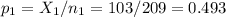 p_1=X_1/n_1=103/209=0.493