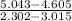 \frac{5.043 - 4.605}{2.302 -3.015}