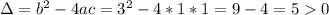 \Delta = b^2-4ac=3^2-4*1*1=9-4=50