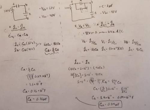 Two capacitors A and B are connected in

series across a 100V supply and it isobserved that the p.d.