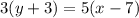 3(y+3)=5(x-7)