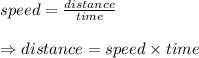 speed=\frac{distance}{time}\\\\\Rightarrow distance=speed\times time