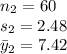 n_2=60\\s_2= 2.48\\\bar y_2=7.42\\