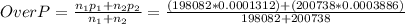 Over P = \frac{n_1p_1 + n_2p_2}{n_1 + n_2} = \frac{(198082*0.0001312) + (200738*0.0003886)}{198082 + 200738}