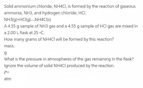 What is the pressure in atmospheres of the gas remaining in the flask? Ignore the volume of solid NH