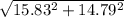 \sqrt{15.83^{2} + 14.79^{2}  }