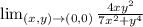\lim_{(x,y) \to (0,0)} \frac{4xy^{2} }{7x^{2} + y^{4} }\\