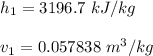 h_1 = 3196.7 \ kJ/kg \\ \\ v_1 = 0.057838 \ m^3/kg